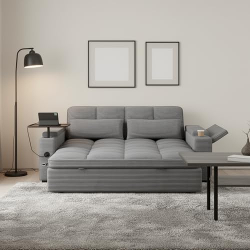 Convertible Sofa Bed, 3 in 1 Velvet Fabric Sleeper Sofa with Adjustable Backrest for Living Room and Bedroom, Pull Out C