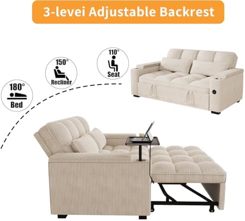 Convertible Sofa Bed, 3 in 1 Velvet Fabric Sleeper Sofa with Adjustable Backrest for Living Room and Bedroom, Pull Out C