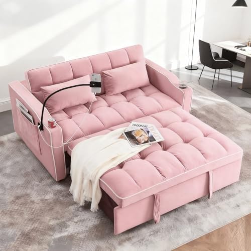 Dreamzie 3 in 1 Convertible Sleeper Sofa Bed - Adjustable Backrest Loveseat with USB Port & Swivel Phone Stand - Modern