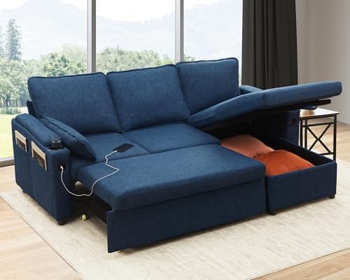 DURASPACE 2-in-1 Sectional Sofa Bed with Storage, USB & Cup Holder - Stylish Pull Out Sleeper Couch for Apartment Living