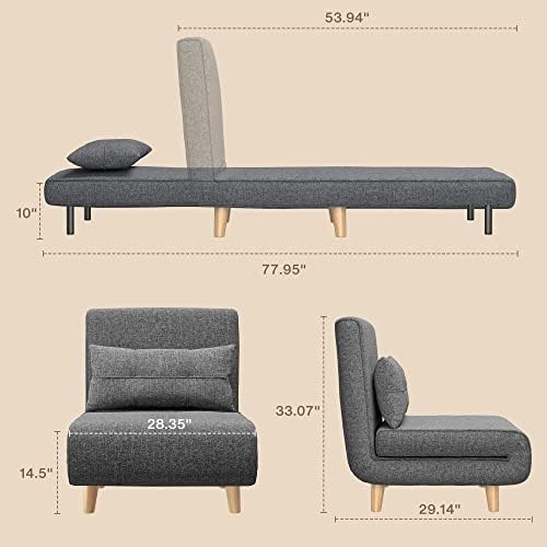Aiho 3 in 1 Sleeper Chair Bed - Convertible Futon Sofa with Adjustable Backrest for Apartment/Bedroom/Office - Dark Grey