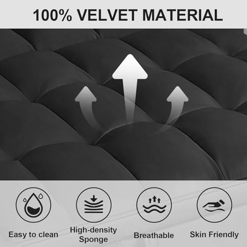 Convertible Sofa Bed, 3 in 1 Velvet Fabric Sleeper Sofa with Adjustable Backrest for Living Room and Bedroom, Pull Out C