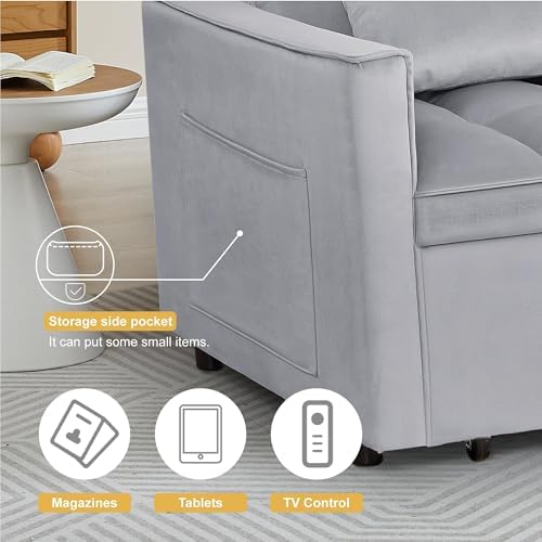 Convertible Sofa Bed, 3 in 1 Velvet Fabric Sleeper Sofa with Adjustable Backrest for Living Room and Bedroom, Pull Out C