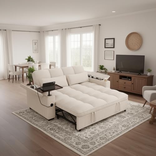 Convertible Sofa Bed, 3 in 1 Velvet Fabric Sleeper Sofa with Adjustable Backrest for Living Room and Bedroom, Pull Out C