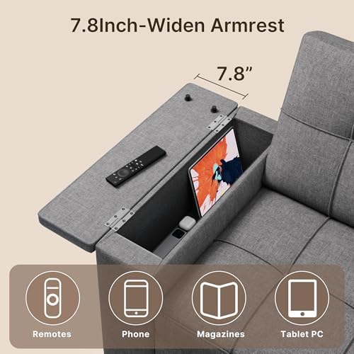 Gizoon Convertible Sofa Bed, 3-in-1 Queen Size Loveseat Sleeper Couch, Adjustable Backrest for Living Room, Storage Armr