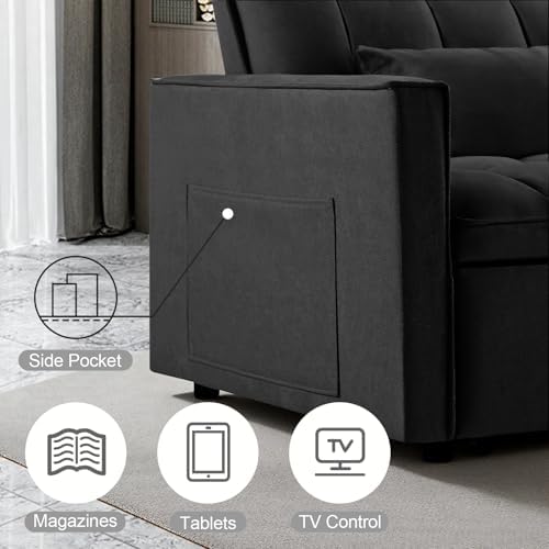 Convertible Sofa Bed, 3 in 1 Velvet Fabric Sleeper Sofa with Adjustable Backrest for Living Room and Bedroom, Pull Out C