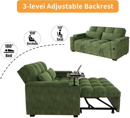 Convertible Sofa Bed, 3 in 1 Velvet Fabric Sleeper Sofa with Adjustable Backrest for Living Room and Bedroom, Pull Out C