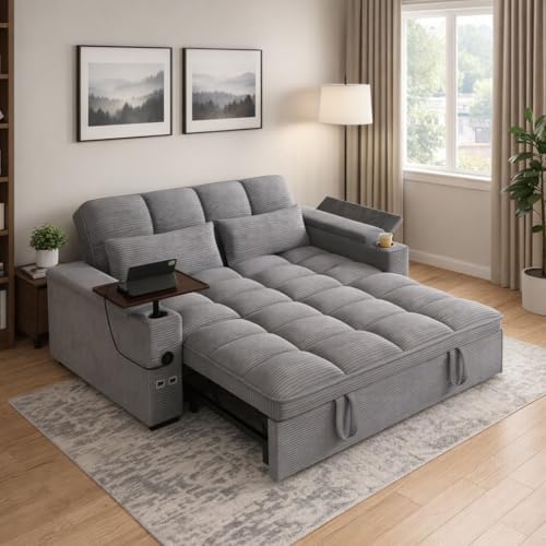Convertible Sofa Bed, 3 in 1 Velvet Fabric Sleeper Sofa with Adjustable Backrest for Living Room and Bedroom, Pull Out C