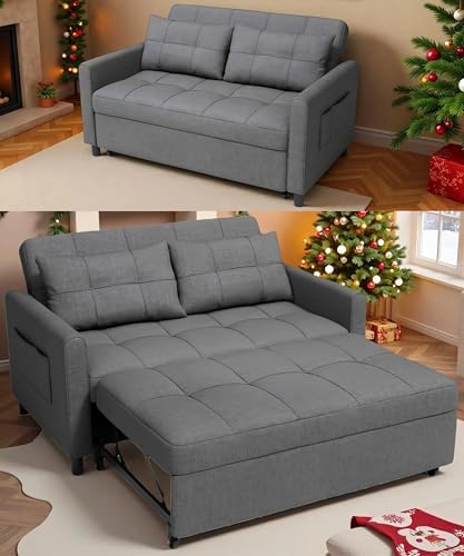 Gizoon Convertible Sofa Bed, 3-in-1 Queen Size Loveseat Sleeper Couch, Adjustable Backrest for Living Room, Storage Armr