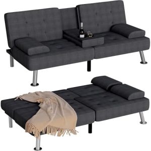Homall Futon Sofa Bed - Adjustable Recliner Couch with Removable Armrests, Dual Cup Holders for Living Room & Apartment