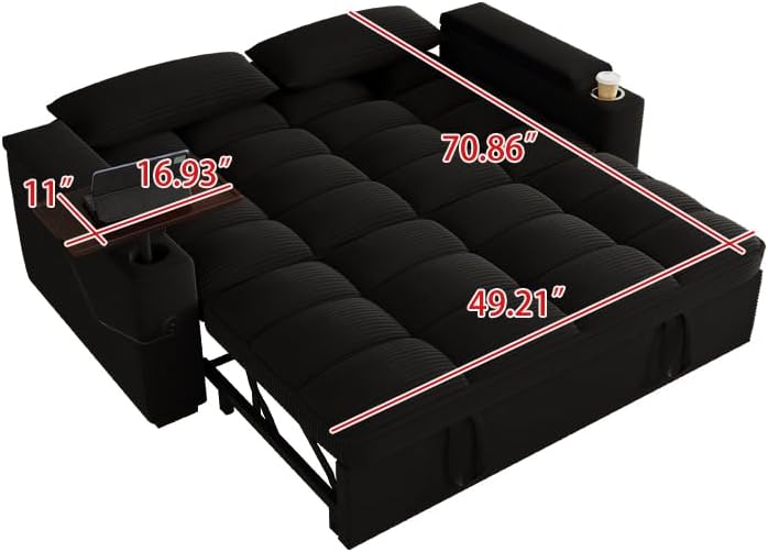 Convertible Sofa Bed, 3 in 1 Velvet Fabric Sleeper Sofa with Adjustable Backrest for Living Room and Bedroom, Pull Out C