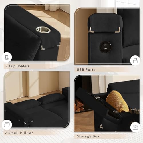 Convertible Sofa Bed, 3 in 1 Velvet Fabric Sleeper Sofa with Adjustable Backrest for Living Room and Bedroom, Pull Out C