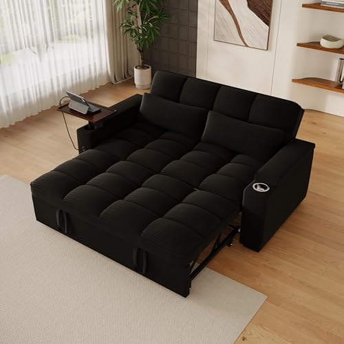 Convertible Sofa Bed, 3 in 1 Velvet Fabric Sleeper Sofa with Adjustable Backrest for Living Room and Bedroom, Pull Out C