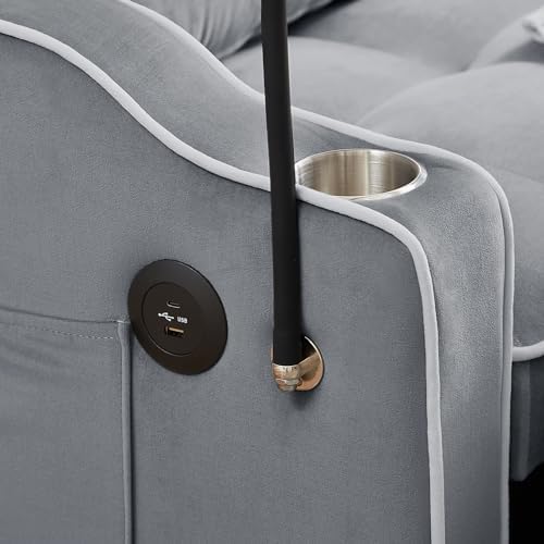 KINFFICT Convertible Velvet Loveseat Sofa Bed with USB Charging Ports, Pull Out Futon Couch for Small Spaces, Dark Grey