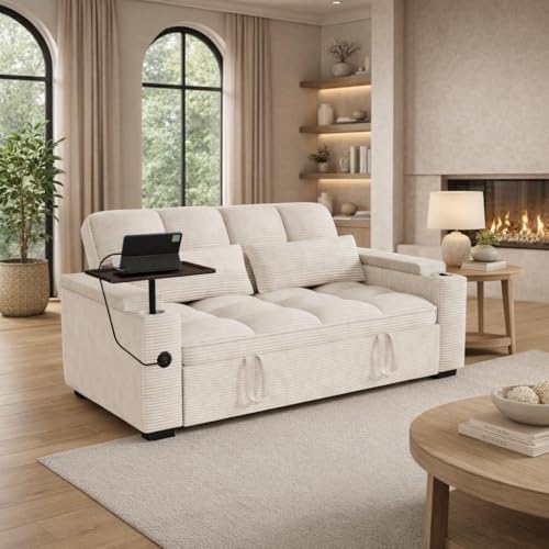Convertible Sofa Bed, 3 in 1 Velvet Fabric Sleeper Sofa with Adjustable Backrest for Living Room and Bedroom, Pull Out C