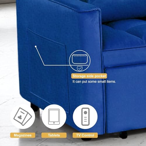 Convertible Sofa Bed, 3 in 1 Velvet Fabric Sleeper Sofa with Adjustable Backrest for Living Room and Bedroom, Pull Out C