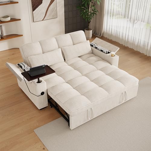 Convertible Sofa Bed, 3 in 1 Velvet Fabric Sleeper Sofa with Adjustable Backrest for Living Room and Bedroom, Pull Out C