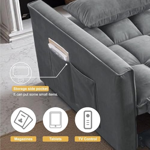 Convertible Sofa Bed, 3 in 1 Velvet Fabric Sleeper Sofa with Adjustable Backrest for Living Room and Bedroom, Pull Out C