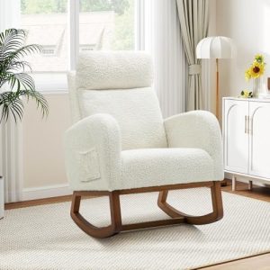 KINFFICT Sherpa Nursing Rocking Chair for Moms | Upholstered Glider Rocker with Side Pocket | Modern Accent Furniture fo