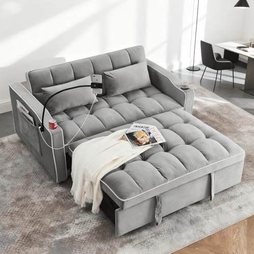 Dreamzie 3 in 1 Convertible Sleeper Sofa Bed - Adjustable Backrest Loveseat with USB Port & Swivel Phone Stand - Modern