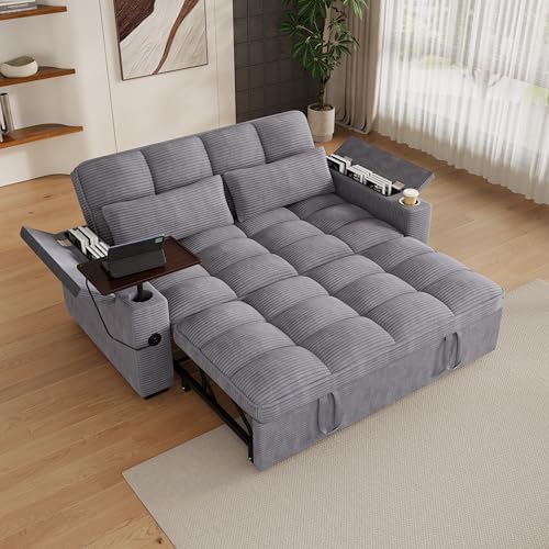 Convertible Sofa Bed, 3 in 1 Velvet Fabric Sleeper Sofa with Adjustable Backrest for Living Room and Bedroom, Pull Out C