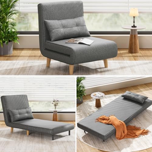 Aiho 3 in 1 Sleeper Chair Bed - Convertible Futon Sofa with Adjustable Backrest for Apartment/Bedroom/Office - Dark Grey