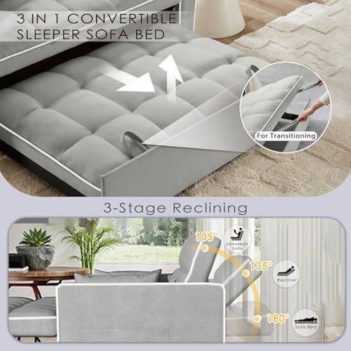 Dreamzie 3 in 1 Convertible Sleeper Sofa Bed - Adjustable Backrest Loveseat with USB Port & Swivel Phone Stand - Modern