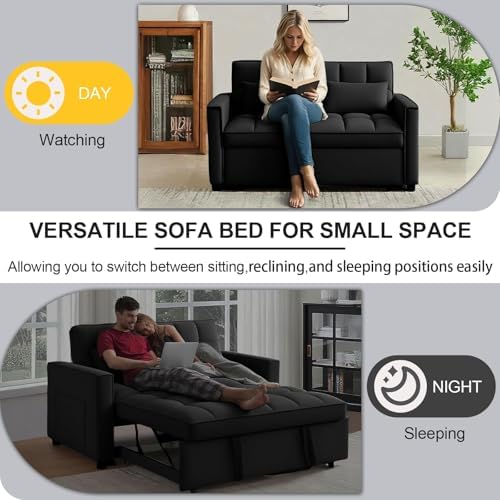 Convertible Sofa Bed, 3 in 1 Velvet Fabric Sleeper Sofa with Adjustable Backrest for Living Room and Bedroom, Pull Out C