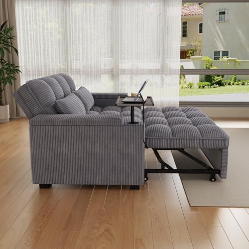 Convertible Sofa Bed, 3 in 1 Velvet Fabric Sleeper Sofa with Adjustable Backrest for Living Room and Bedroom, Pull Out C