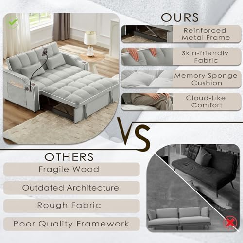 Dreamzie 3 in 1 Convertible Sleeper Sofa Bed - Adjustable Backrest Loveseat with USB Port & Swivel Phone Stand - Modern