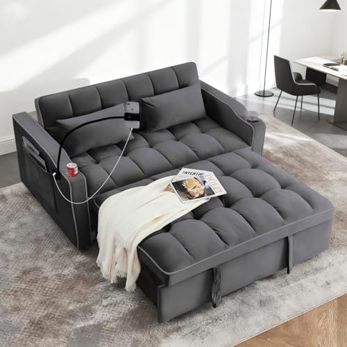 Dreamzie 3 in 1 Convertible Sleeper Sofa Bed - Adjustable Backrest Loveseat with USB Port & Swivel Phone Stand - Modern