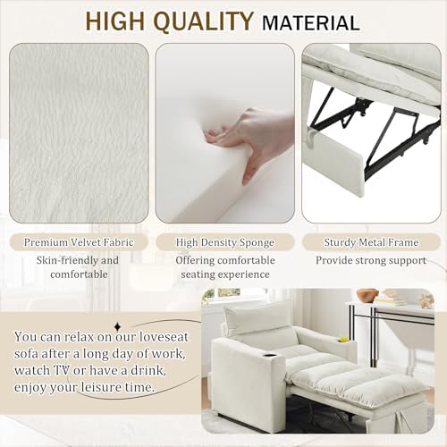 KINFFICT Convertible Futon Sofa Bed - Velvet Upholstered Sleeper Chair with Adjustable Backrest and Cup Holders - 3-in-1