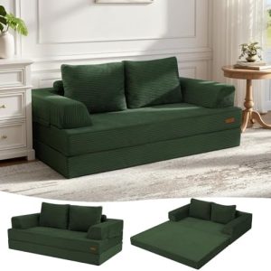 COMAX Convertible Sofa Bed - Corduroy Folding Couch with Pillows - Comfy Futon Sleeper for Living Room & Bedroom - Styli