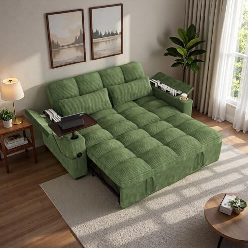 Convertible Sofa Bed, 3 in 1 Velvet Fabric Sleeper Sofa with Adjustable Backrest for Living Room and Bedroom, Pull Out C