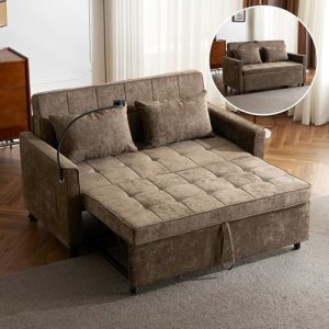 Merax 3 in 1 Convertible Sleeper Sofa Bed | Futon Couch with USB Ports | Reversible Backrest for Living Room | Small Lov