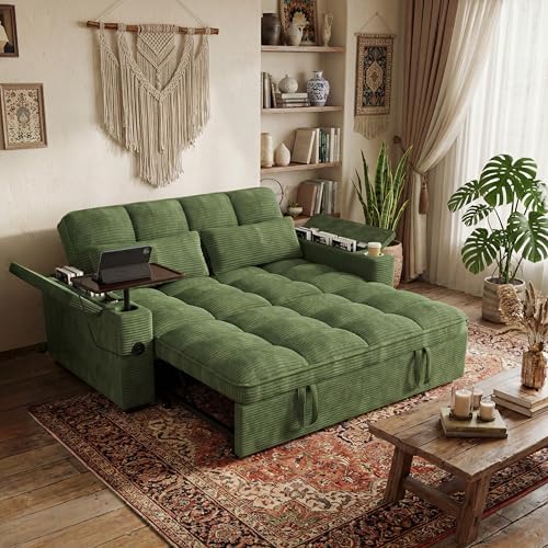 Convertible Sofa Bed, 3 in 1 Velvet Fabric Sleeper Sofa with Adjustable Backrest for Living Room and Bedroom, Pull Out C