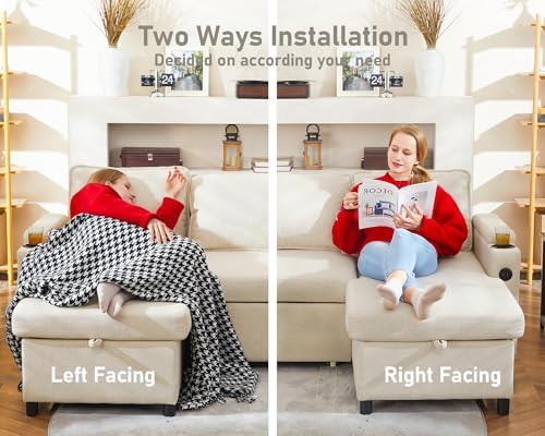 DURASPACE 2-in-1 Sectional Sofa Bed with Storage, USB & Cup Holder - Stylish Pull Out Sleeper Couch for Apartment Living