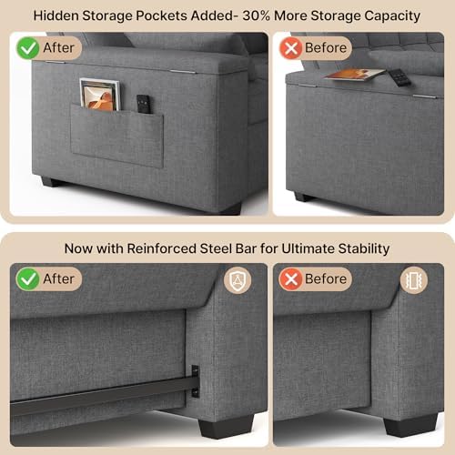 Gizoon Convertible Sofa Bed, 3-in-1 Queen Size Loveseat Sleeper Couch, Adjustable Backrest for Living Room, Storage Armr