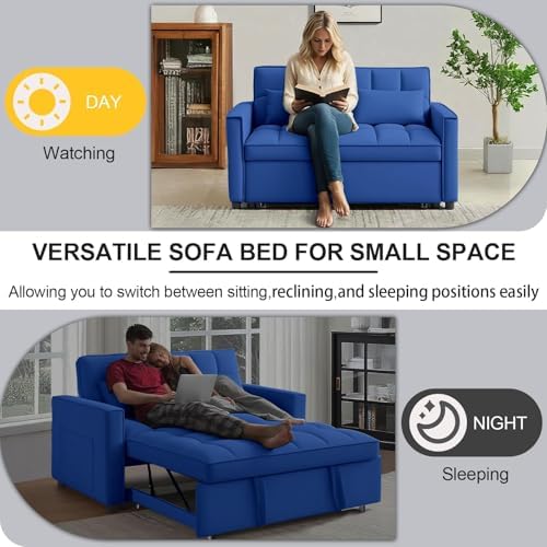 Convertible Sofa Bed, 3 in 1 Velvet Fabric Sleeper Sofa with Adjustable Backrest for Living Room and Bedroom, Pull Out C