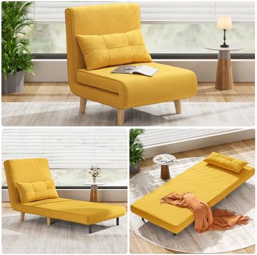 Aiho 3 in 1 Sleeper Chair Bed - Convertible Futon Sofa with Adjustable Backrest for Apartment/Bedroom/Office - Dark Grey