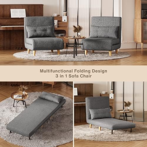 Aiho 3 in 1 Sleeper Chair Bed - Convertible Futon Sofa with Adjustable Backrest for Apartment/Bedroom/Office - Dark Grey