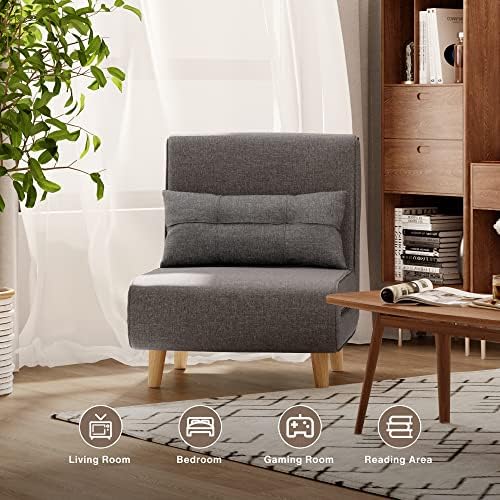 Aiho 3 in 1 Sleeper Chair Bed - Convertible Futon Sofa with Adjustable Backrest for Apartment/Bedroom/Office - Dark Grey