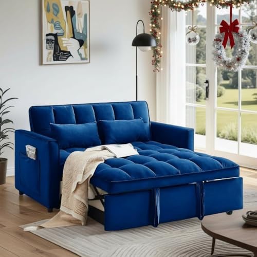 Convertible Sofa Bed, 3 in 1 Velvet Fabric Sleeper Sofa with Adjustable Backrest for Living Room and Bedroom, Pull Out C