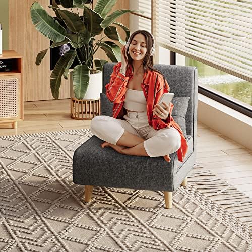 Aiho 3 in 1 Sleeper Chair Bed - Convertible Futon Sofa with Adjustable Backrest for Apartment/Bedroom/Office - Dark Grey